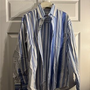 Bugatchi Uomo Men Dress Shirt Size M Blue stripes and pattern
